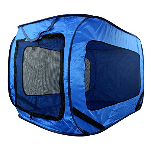 Kennel Dog Canvas Pop Up Travel Cage Run Light Weight Portable Blue
