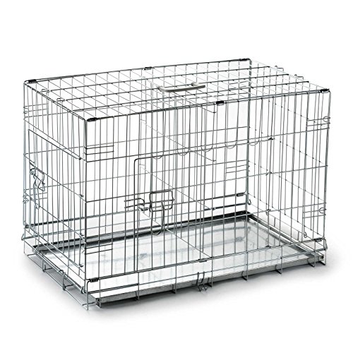 SmithBuilt Folding Silver Dog Crate w/ Metal Tray Pan Double Door
